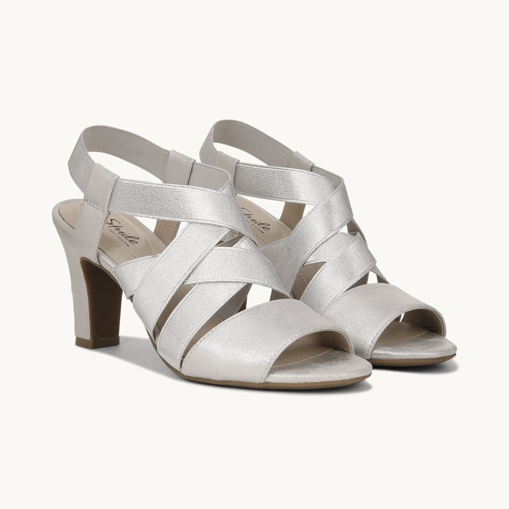 Life Stride (7.5) Silver Metallic Charlotte Block Heeled Sandal Slingback Pumps